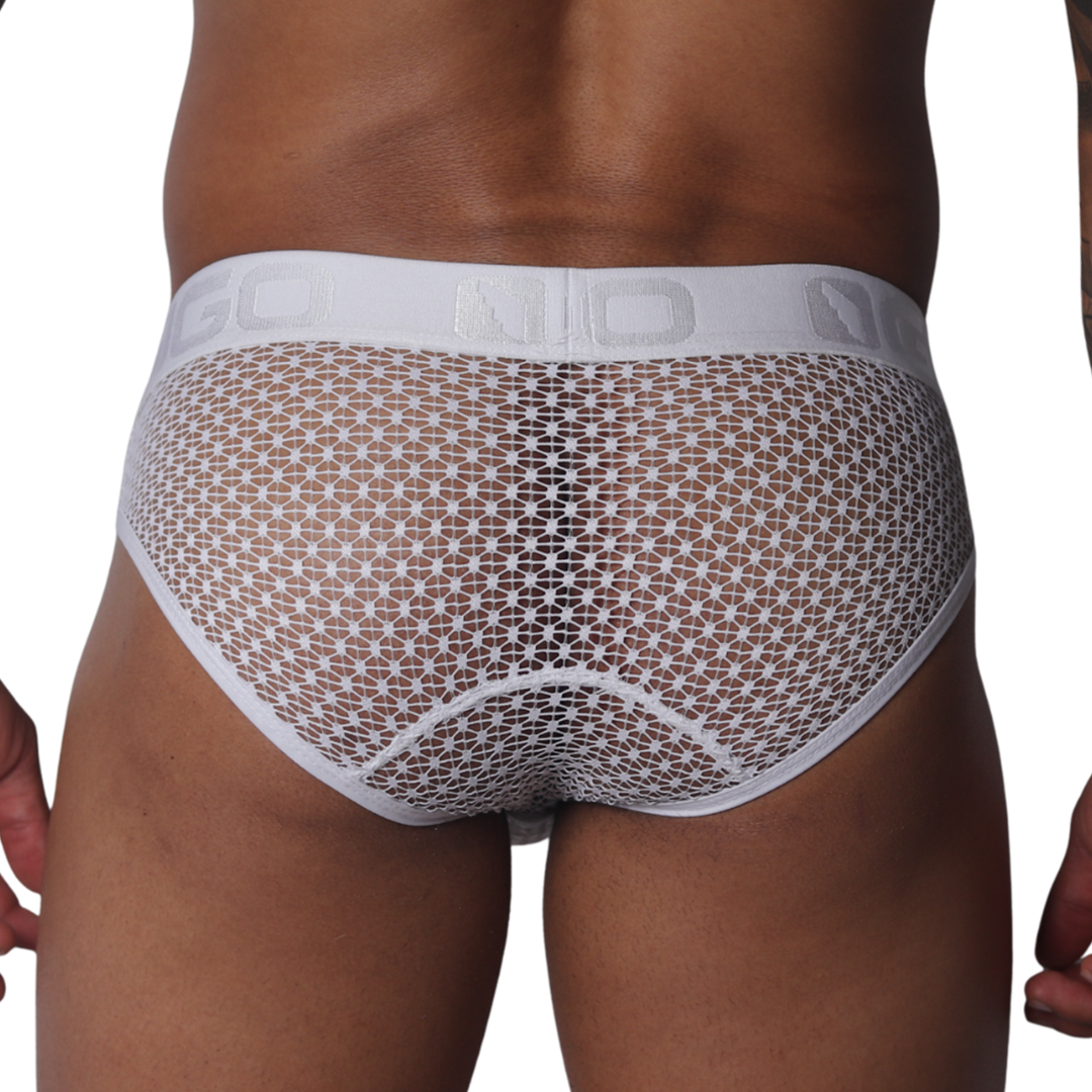 Provocative White Brief vista posterior de Gigo Underwear