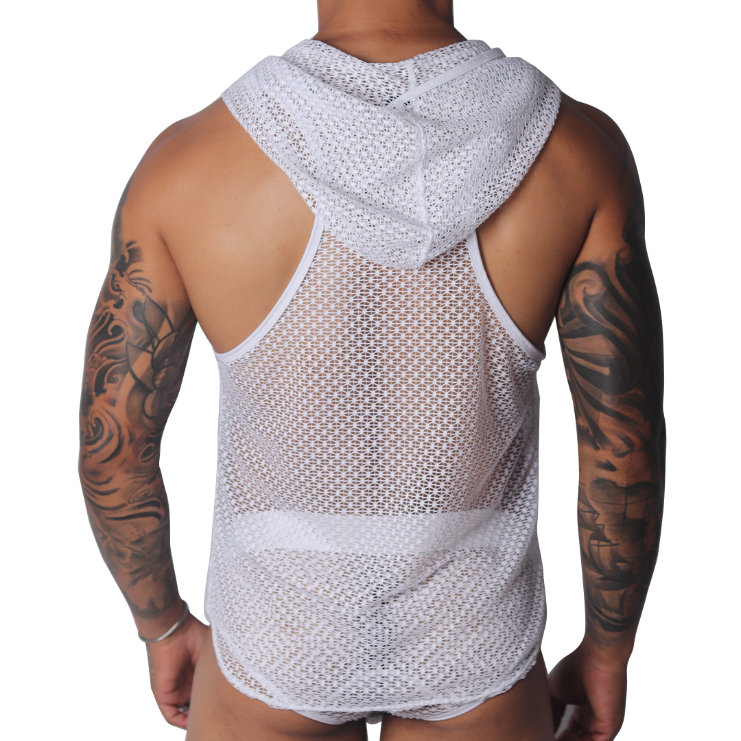 Provocative White Hoody Tshirt vista posterior de Gigo Underwear