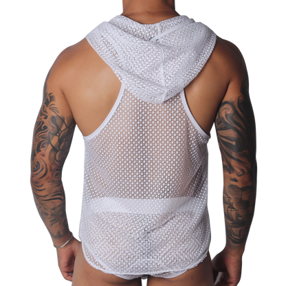 Provocative White Hoody Tshirt vista posterior de Gigo Underwear