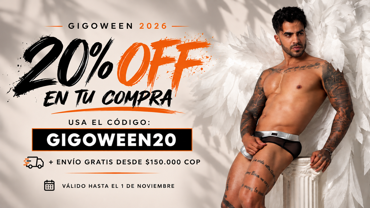 GIGOWEEN 2026 de Gigo Underwear Colombia con 20% OFF, código GIGOWEEN20 y envío gratis desde $150.000 COP