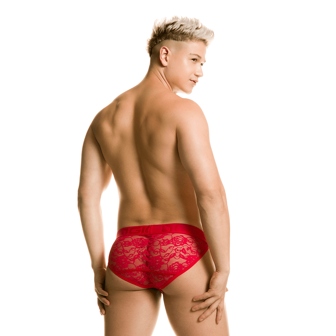 REDEMOTION RED BRIEF - Pantaloncillo de encaje rojo sexy para hombres