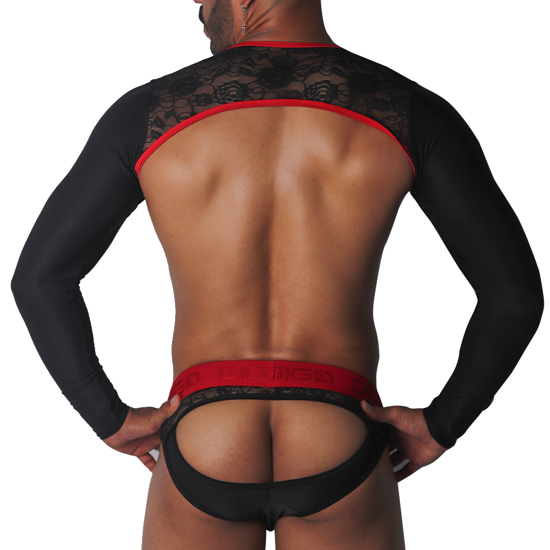 Romantic Black Harness vista posterior de Gigo Underwear