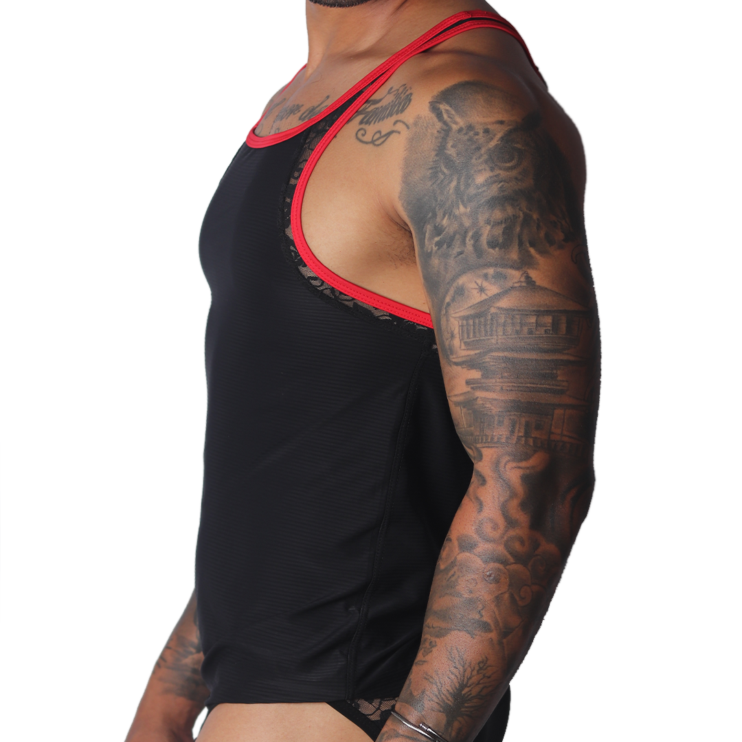 Romantic Black Tank vista frontal de Gigo Underwear