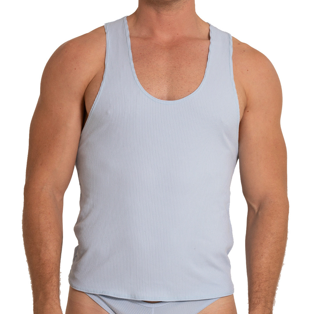 Soft Blue Tank vista frontal de Gigo Underwear