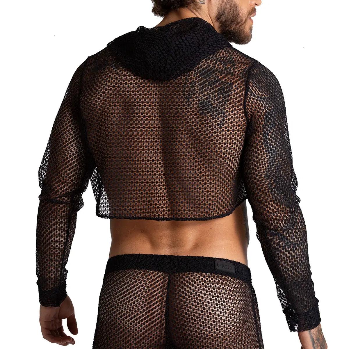 STRIKING CROOP TOP - Crop top de malla negra sexy para hombres, camiseta para hombres