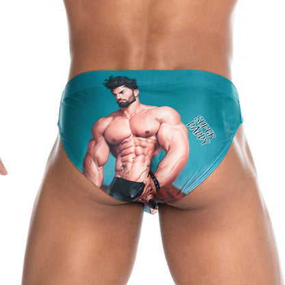 Super Daddy Blue Swim Brief vista frontal de Gigo Underwear