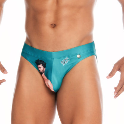 Super Daddy Blue Swim Brief vista posterior de Gigo Underwear