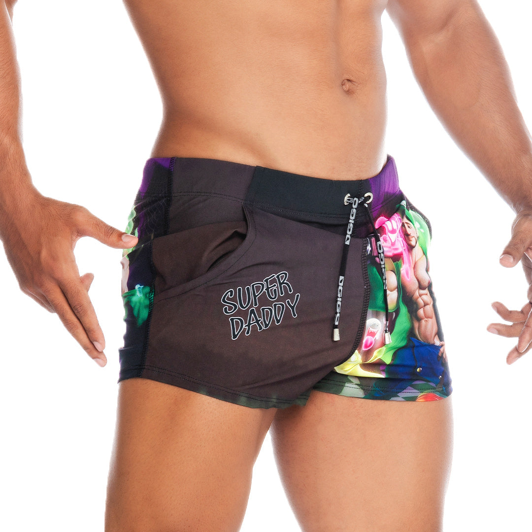 Super Daddy Purple Beachwear vista frontal de Gigo Underwear
