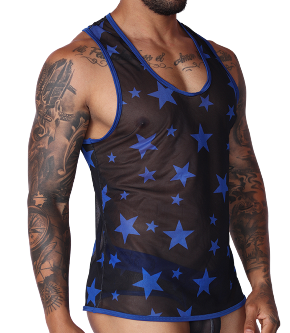 Star Blue Tank vista frontal de Gigo Underwear