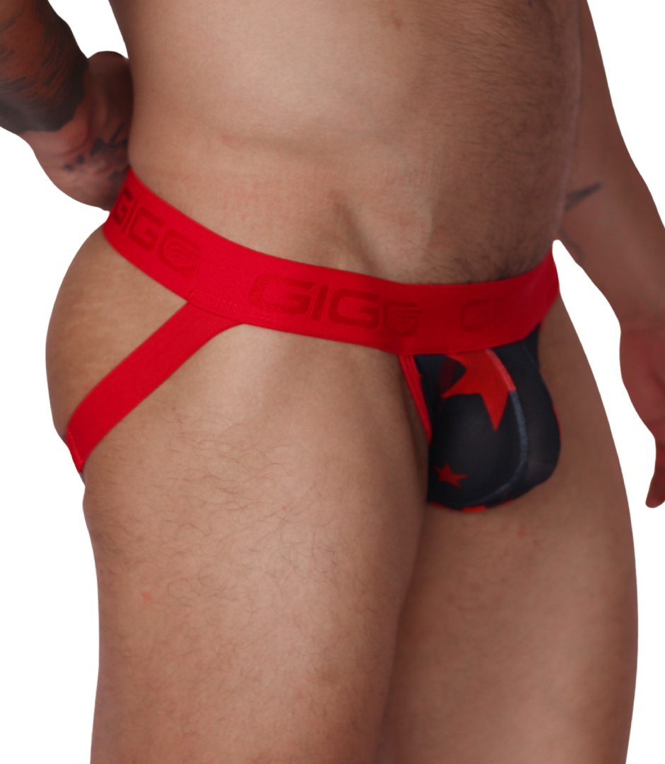 Star Red Jockstrap vista frontal de Gigo Underwear