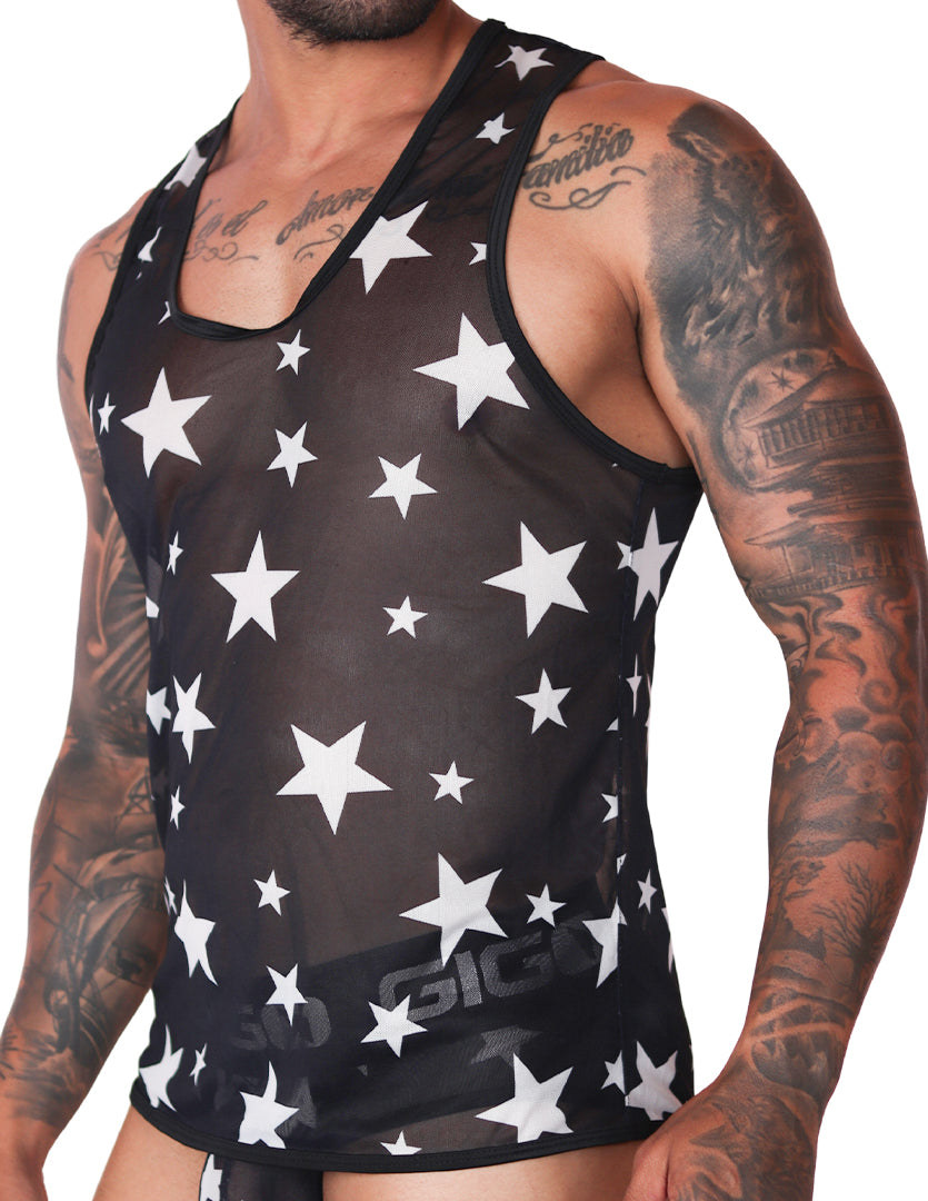 Star White Tank vista frontal de Gigo Underwear