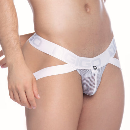 Thrust White Jockstrap vista frontal de Gigo Underwear